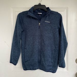 Columbia Youth Knit Fleece Jacket Medium 10-12 Navy Blue Full Zip Long Sleeve